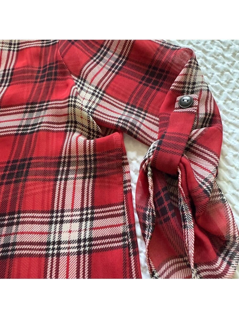 Lush Red Plaid Women's Blouse, 3/4 Sleeve, Size S - Picture 4 of 7